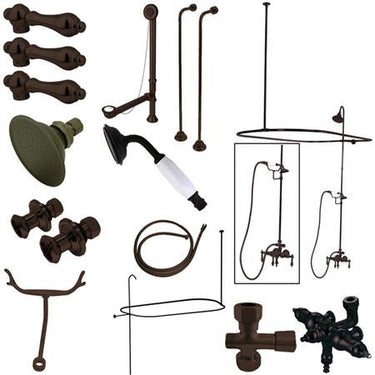 Kingston Brass Vintage Wall Mount Down Spout Clawfoot Tub and Shower with Porcelain Lever Handles, Oil Rubbed Bronze Clawfoot Tub Set Kingston Brass